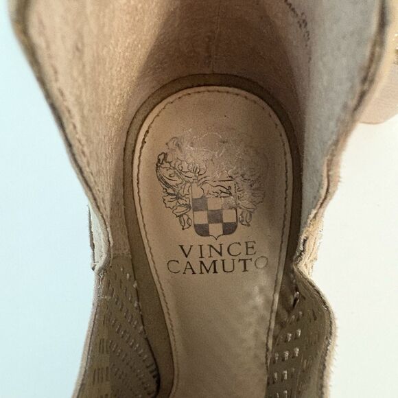 Vince Camuto Ankle Booties  US 9M Tan‎ 4"Block Stacked Heel Peep Toe Sparkley - Picture 7 of 9
